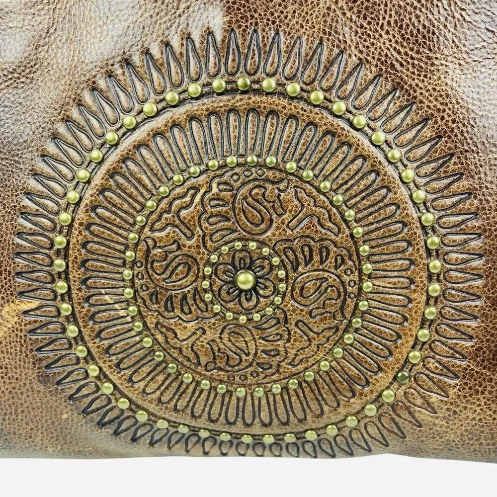 Patricia Nash Taurina Tooled Italian Leather Paris Satchel Purse Handbag Studded